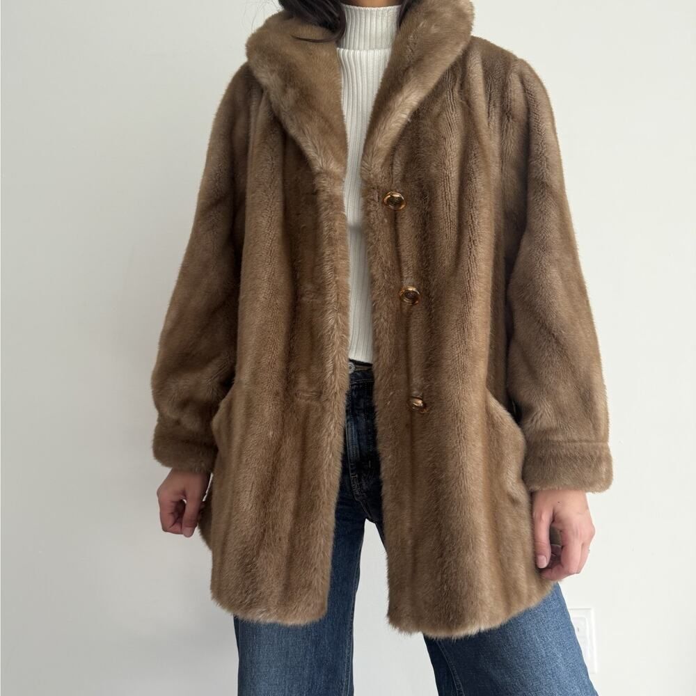 Vintage Mincara Russel Taylor Faux Fur Jacket Womens Large Tan Mob Wife Glam